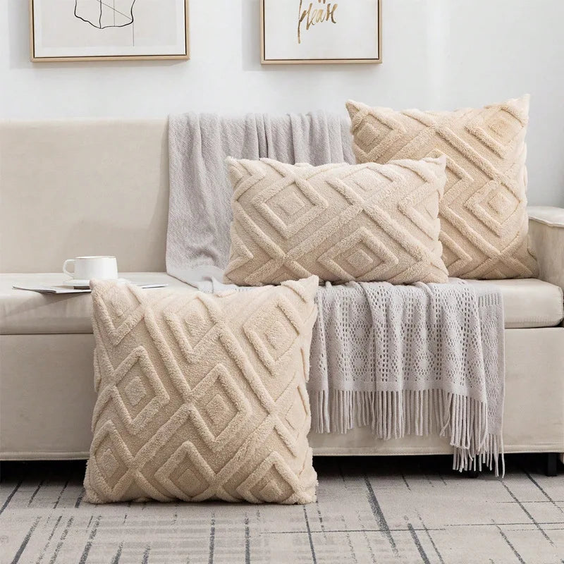Tejesa  Pieces Flannel Decorative Pillowcase Geometric Diamond Pattern Neutral Style for Living Room And Bedroom Decoration