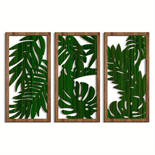 Hemasa 3pcs Boho style Hollow Wood Retro Rustic Leaf Pattern Wall Hanging Art Living Room Bedroom Wall Hanging Home Decoration