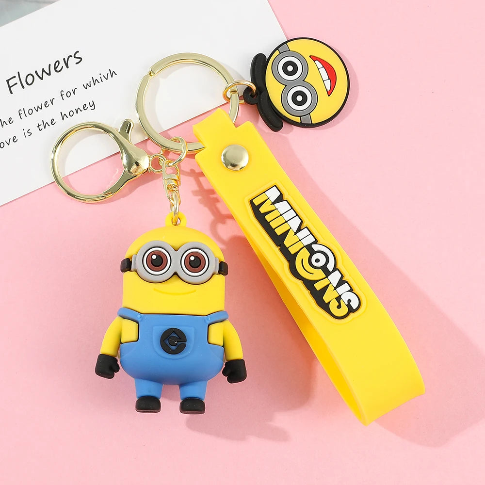Kawaii Minions Keychain Cartoon Toys Model Silicone Pendant Keyring Cosplay Chinese Zodiac Car Backpack Key Holder Accessories