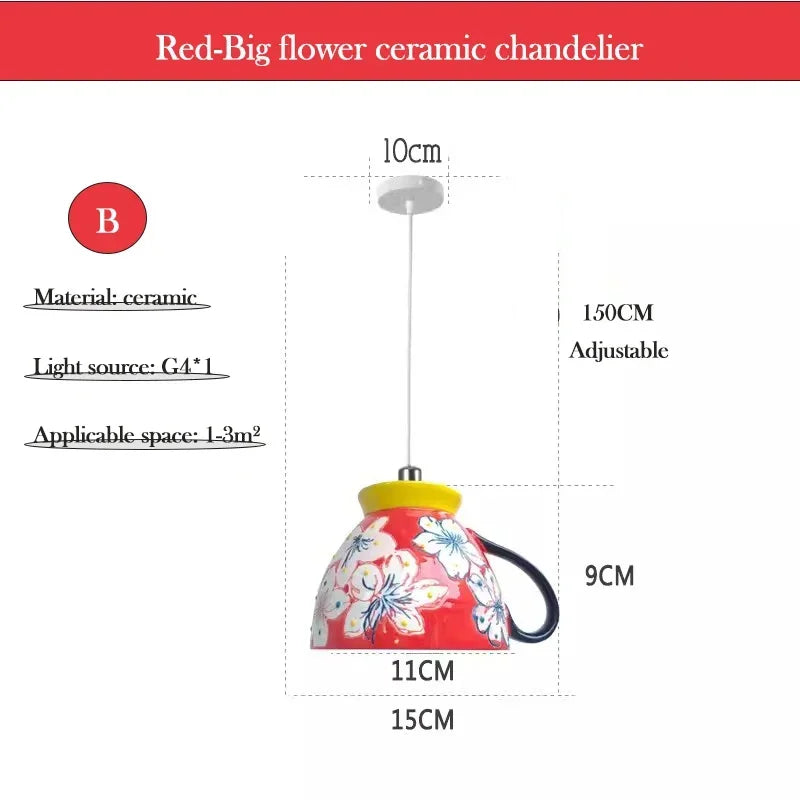 Chinese Style Flower Ceramic Cup Chandeliers Dining Room Dining Table Lamp Modern Creative home Decor Bedroom Bedside Chandelier