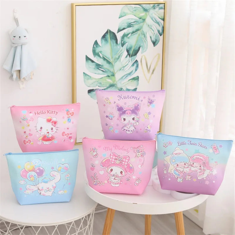 Hemasa Hello Kitty Make Up Case  Leather Zipper Travel Storage Bag Cartoon Large Capacity Cosmetic Bag Makeup Organizer