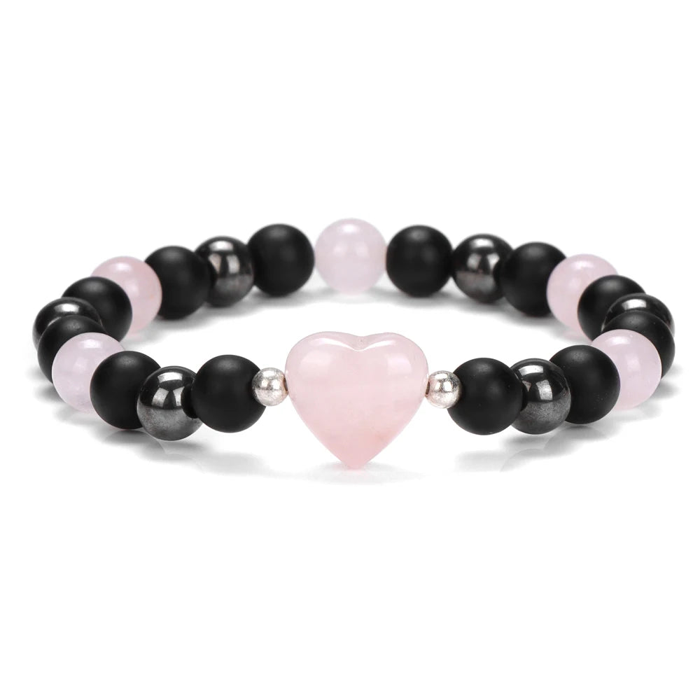 8mm Natural Stone Bracelet Love Heart Shape Tiger Eye Agates Quartz Beads Charm Bracelet for Women Men Fashion Jewelry Gift