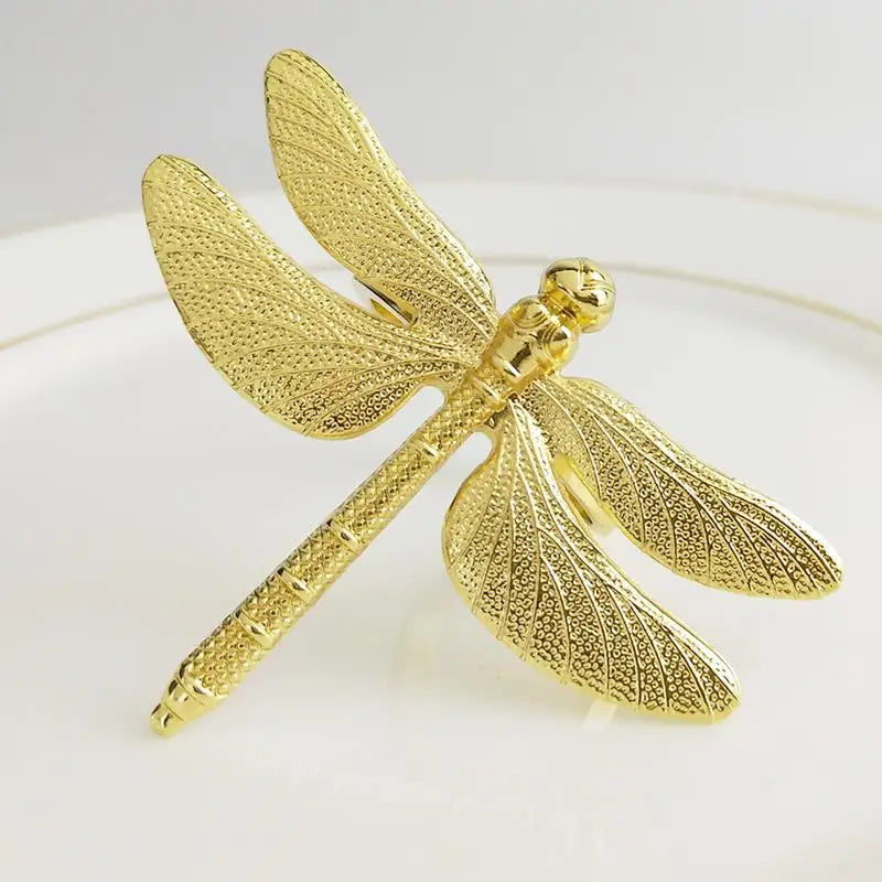 Hemasa 6 Pcs Wedding Napkin Holders Dragonfly Napkin Rings For Wedding Decoration Supplies Paper Ring Table Decoration Gold Silver 30P