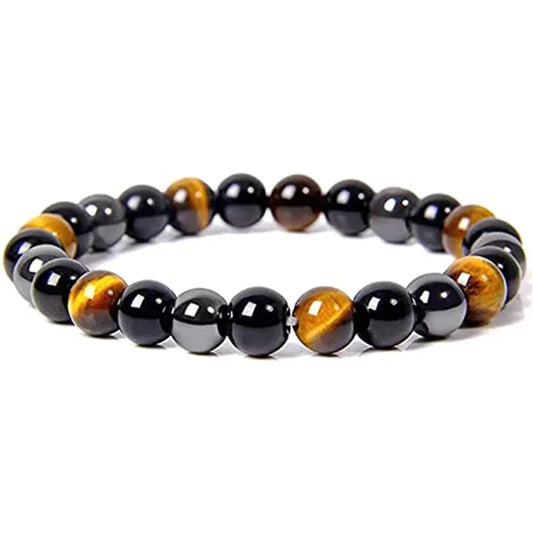 Hemasa Tiger Eye and Obisidian Natural Stone Bead Bracelet