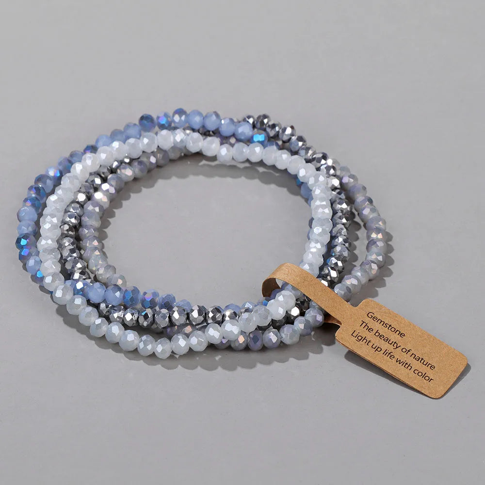 Hemasa Faceted Crystal Beads Bracelet Colorful Round Glass Couple Beaded Elastic Charm Bracelets Anniversary Wristband Gift