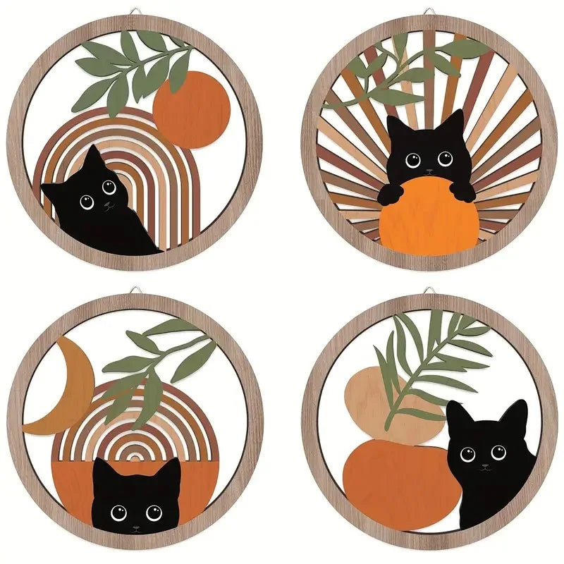 Hemasa 4Pcs Wall Art decor, Bohemian wall hanging sculpture, Hollowed-out Design for living room, bedroom, country courtyard