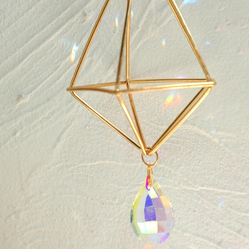 Gold Hanging Air Plant Holder Tillandsia Air Plants Hanger Geometric Himmeli Air Fern Display Planter with Crystal Home Decor
