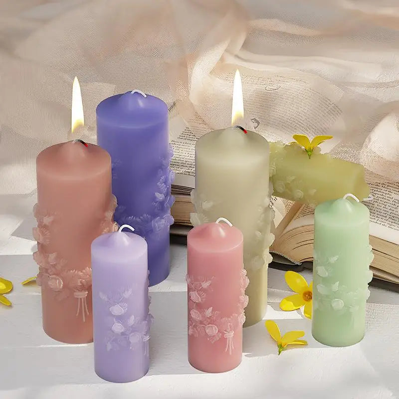 Flower Butterfly Columnar Silicone Candle Mold DIY Waves Soap Resin Plaster Making Tool Geometry Chocolate Mould Home Decor Gift