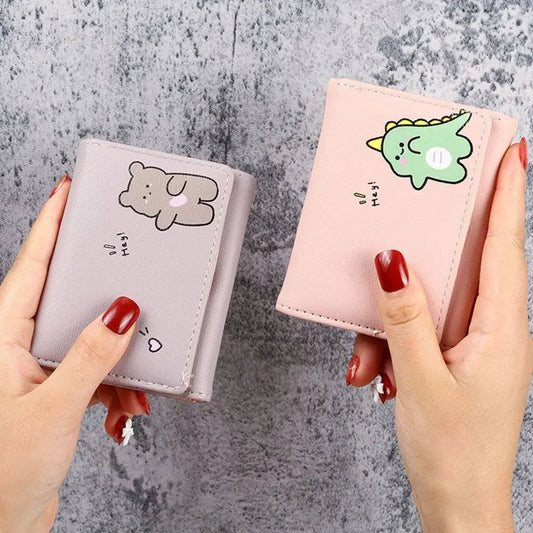 Women Kawaii Animals Short Wallet Money Bags Purse Female Small ID Card Holder Girl Ladies Coin Purses