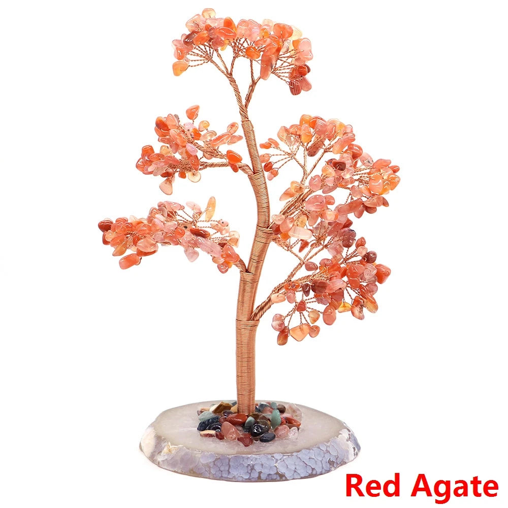 Natural Healing Crystal Stone Amethyst Tree Wire Wrapped Agate Flake Base Home Office Desk Living Room Feng Shui Decor Gifts