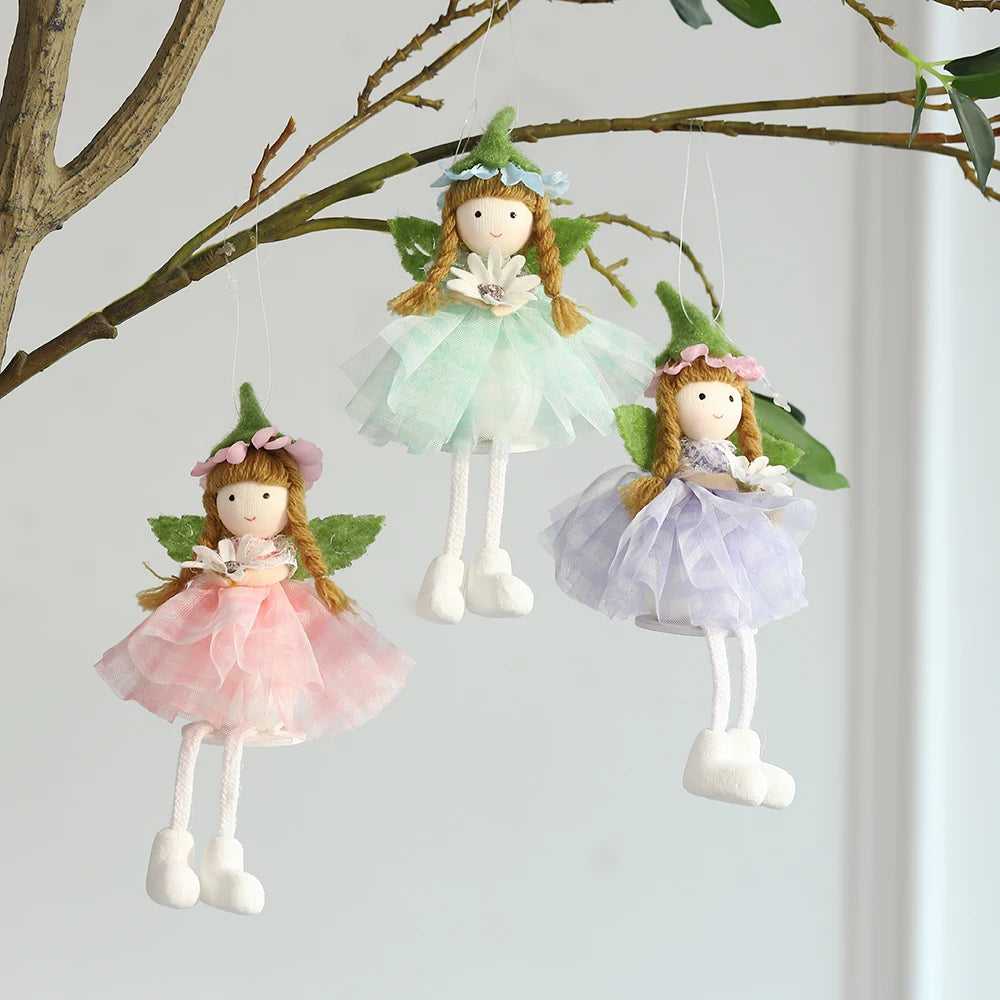 Spring Fairy Elf Hanging Ornaments Gauze Puffy Skirt Easter Flower Fairy Angel Doll Pendants Gifts For Kids Home Easter Decor