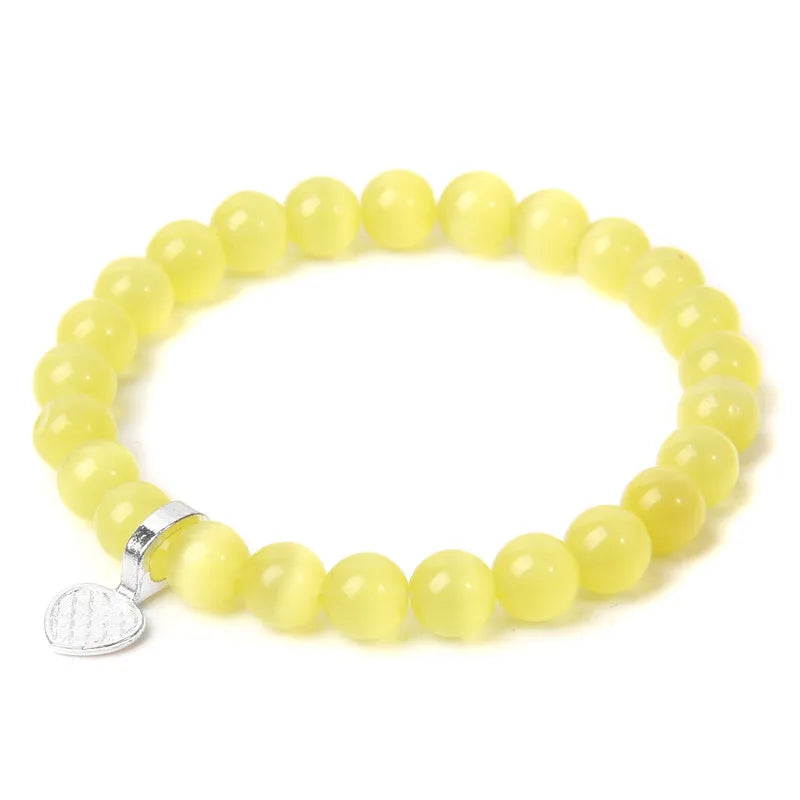 Hemasa Multicolor  Cat Eye Stretchable Bracelet with Heart Charm