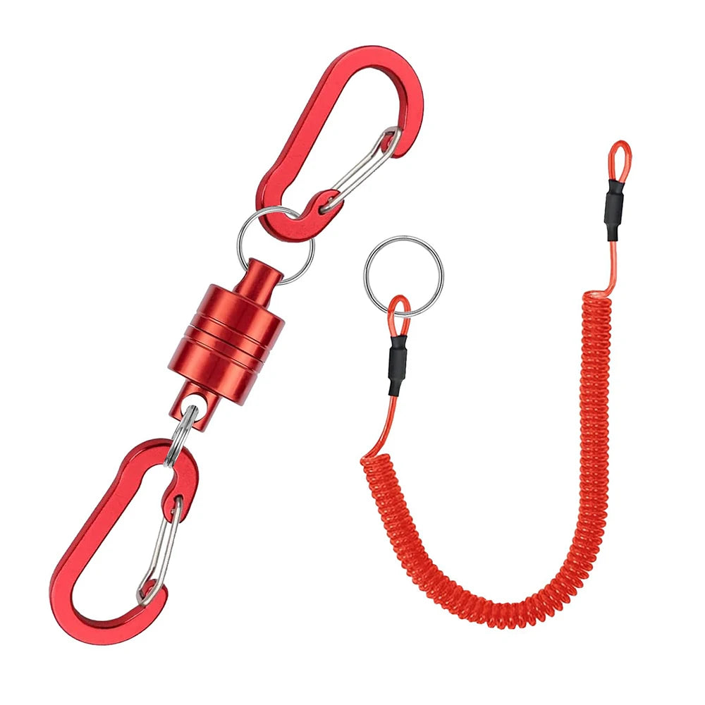Fishing MRC Magnetic Release Clip Net Holder with Fishing Tool Coiled Lanyard 1.5m Black
