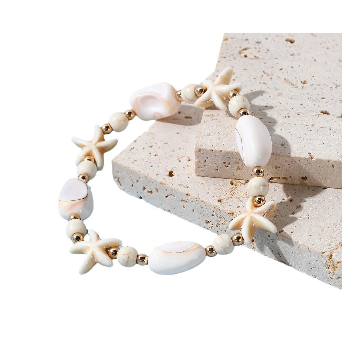 Hemasa 3PCs Boho Starfish Ceramics Beads Bracelet for Women