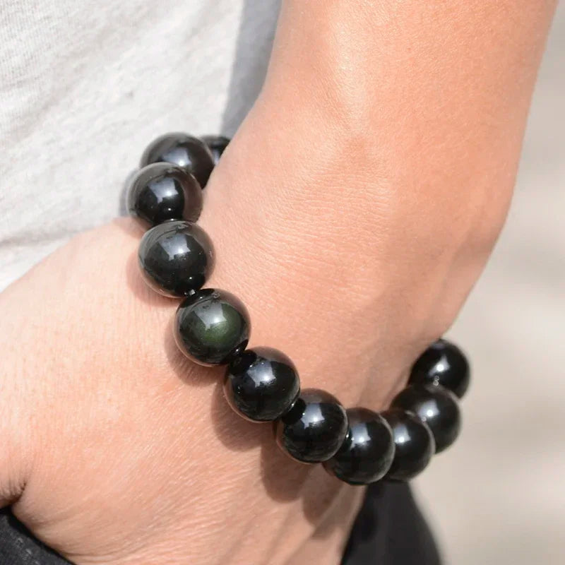 Hemasa Fashion Natural Crystal Stone Rainbow Obsidian Ball Bracelet for Women/Men