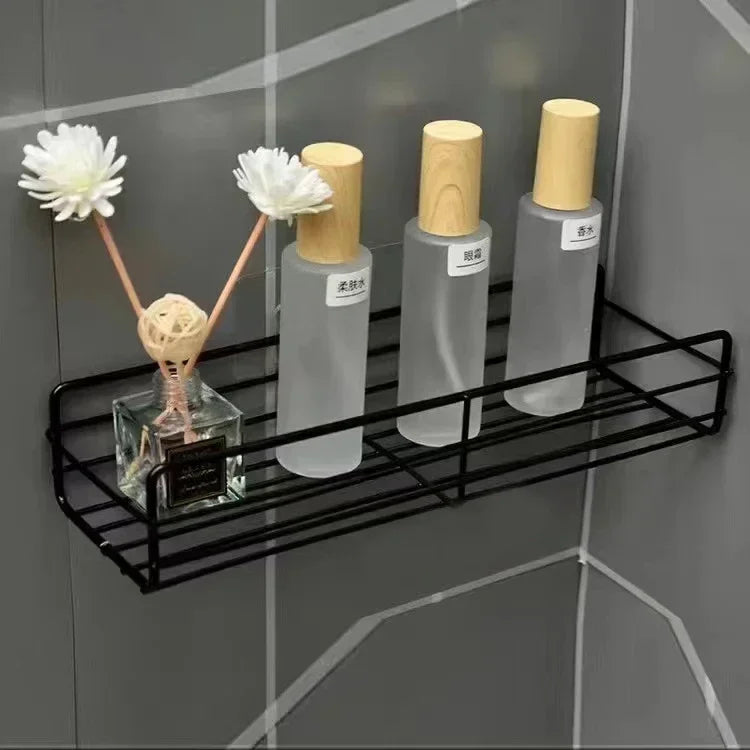 Hemasa Bathroom Shelf Wall Mounted Corner Storage Shelves Shampoo Holder Cosmetic Rack Iron Shower Drain Basket Bathroom Organizer