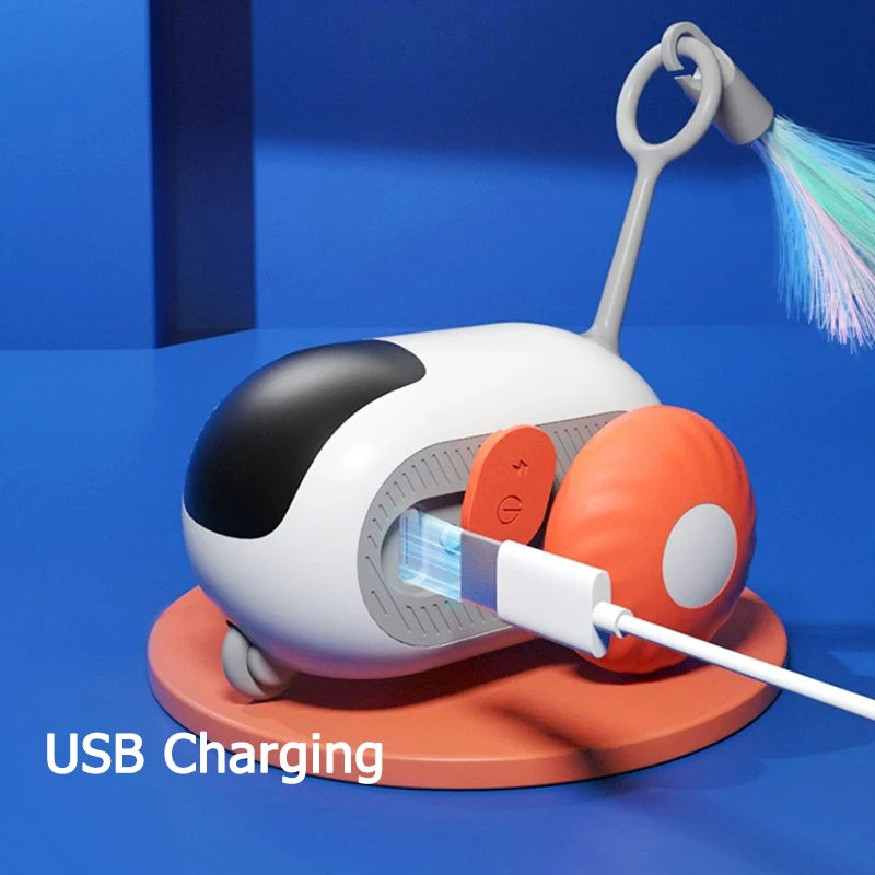 Hemasa Smart Sports Cat Toys With Remote Control Electric Car Toys Rechargeable Cat Teasing Car Toy Indoor Feather Interactive Cat Toys