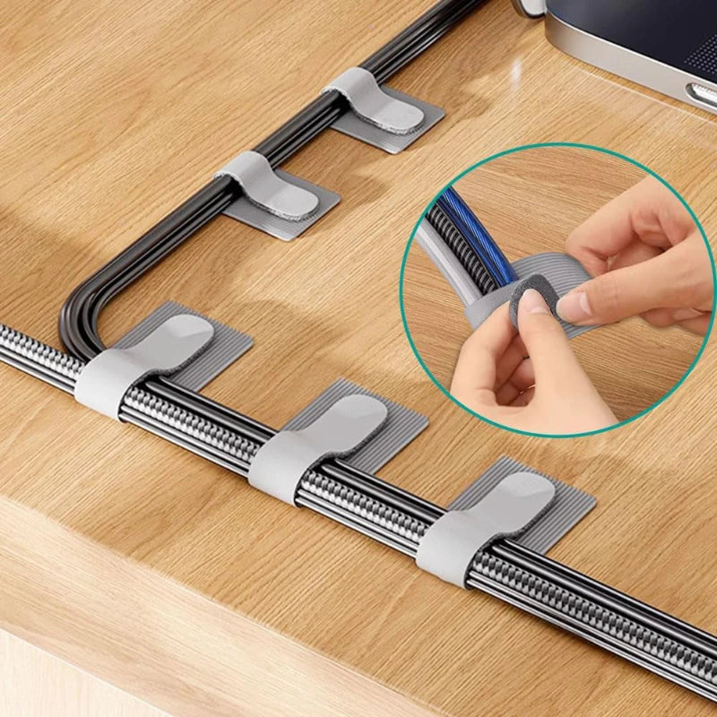 Self Adhesive Reusable Hook and Loop Cable Ties - Adjustable Cord Organizer Straps for Desk, Home & Office Cable Management