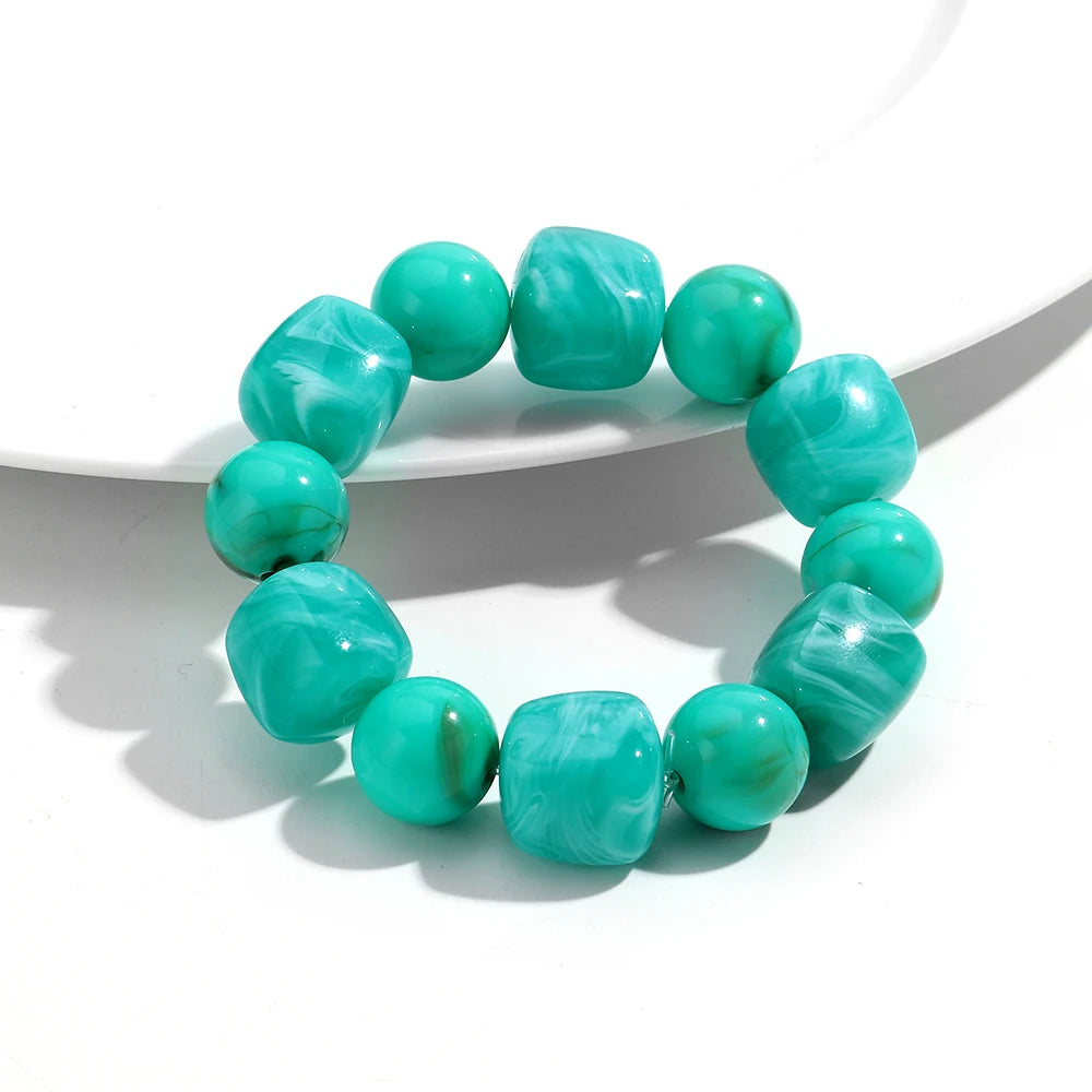 Bohemian Acrylic Geometric Square Round Beads Elastic Bracelets for Women Trendy Resin Beaded Stackable Bracelet Bangle Jewelry