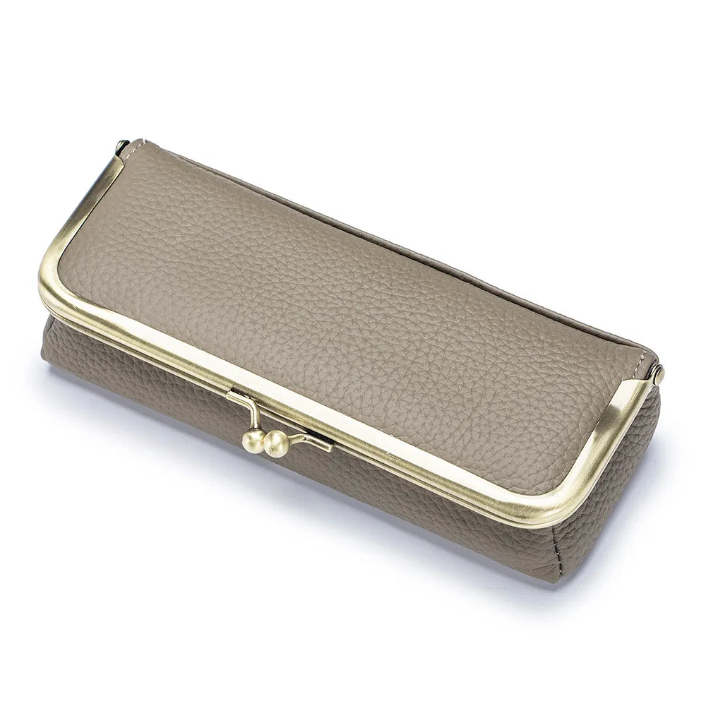 Tejesa Genuine Leather Glasses Case / Pencil Bag with Kiss Lock/ Coin Purse for Women /Travel Sunglasses