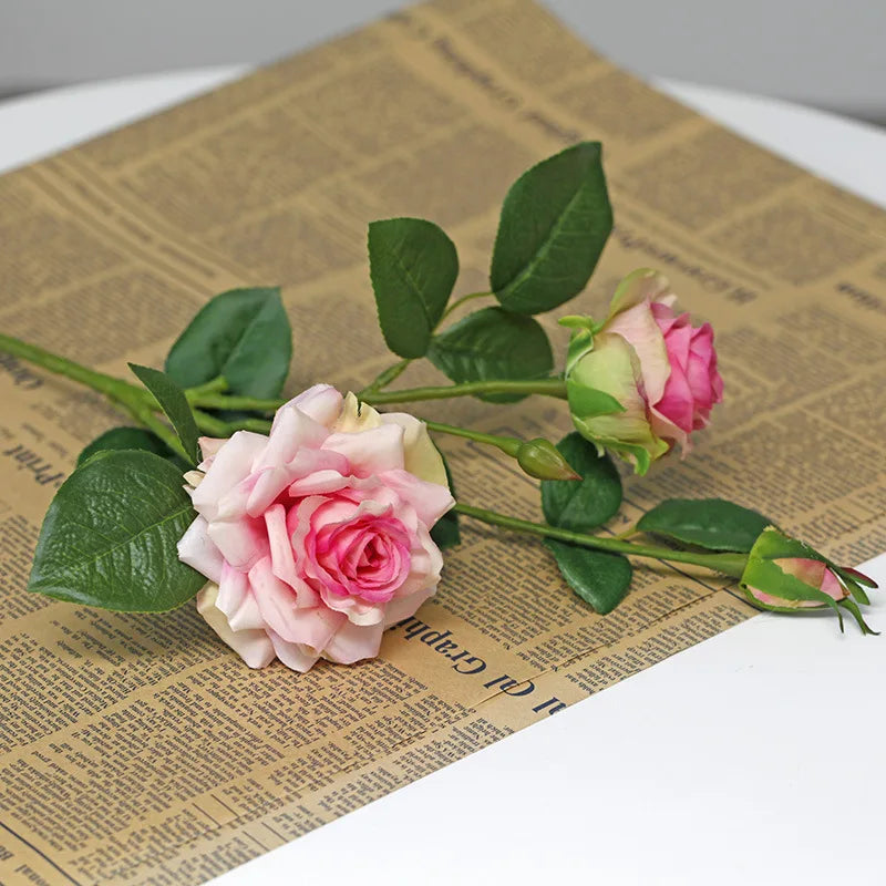 Tejesa 3 Heads High Quality Rose Fake Flowers Artificial Hand Feel Mosturizing Flowers Plants Home Living Room Office Party Decoration
