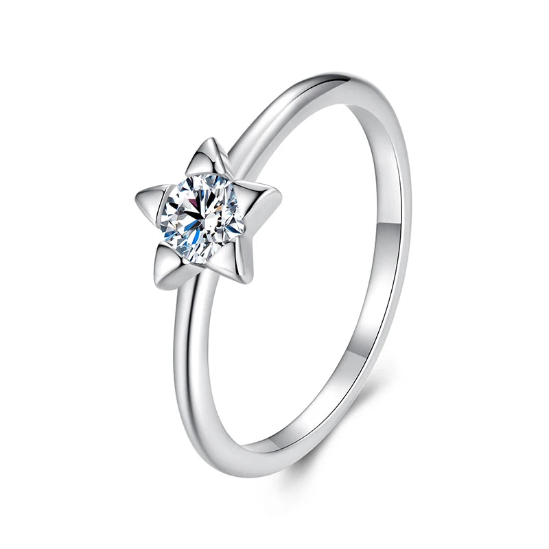 BAMOER 925 Sterling Silver Exquisite Star Moissanite Ring for Women Anniversary Statement Gift Fine Jewelry MSR064
