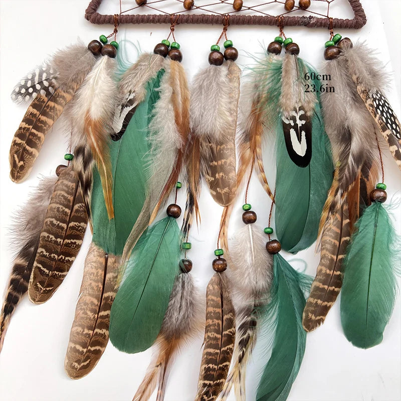 Tejesa Triangle Dream Catcher Wind Chimes Hand-woven Feather Living Room Wall Hanging Ornaments Christmas Gift Home Decoration