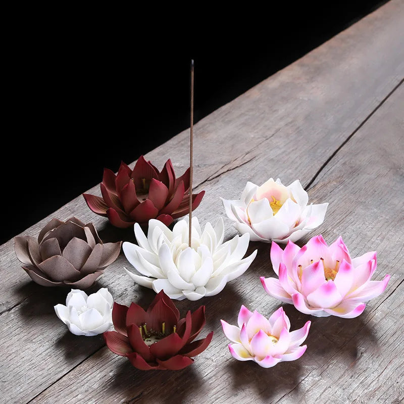 Ceramic Lotus Flower Shape Incense Burner Stick Cone Burner Holder Incense Base Plug Home Decoration Incense Burner Stick Holder