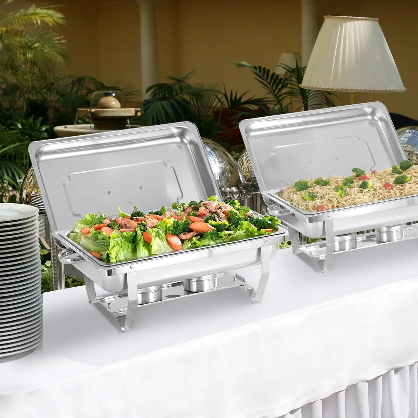 Chafing Dishes for Buffet 9L Roll Edge Designed Chafing Dish Buffet Set Food with Heat Insulating Lid-Twin Burners,Carry Handles