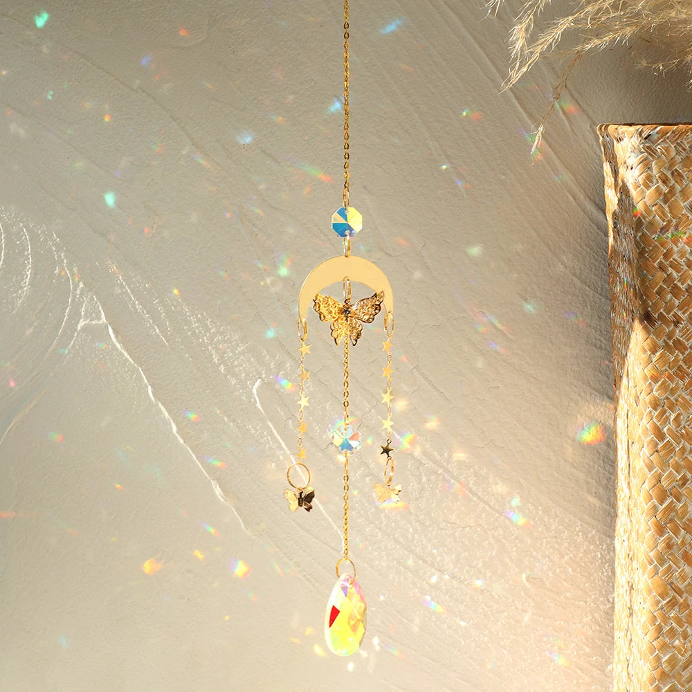 Hemasa Gold Butterfly Catcher Suncatcher Crystal Rainbow Catcher Garden Butterfly Decoration