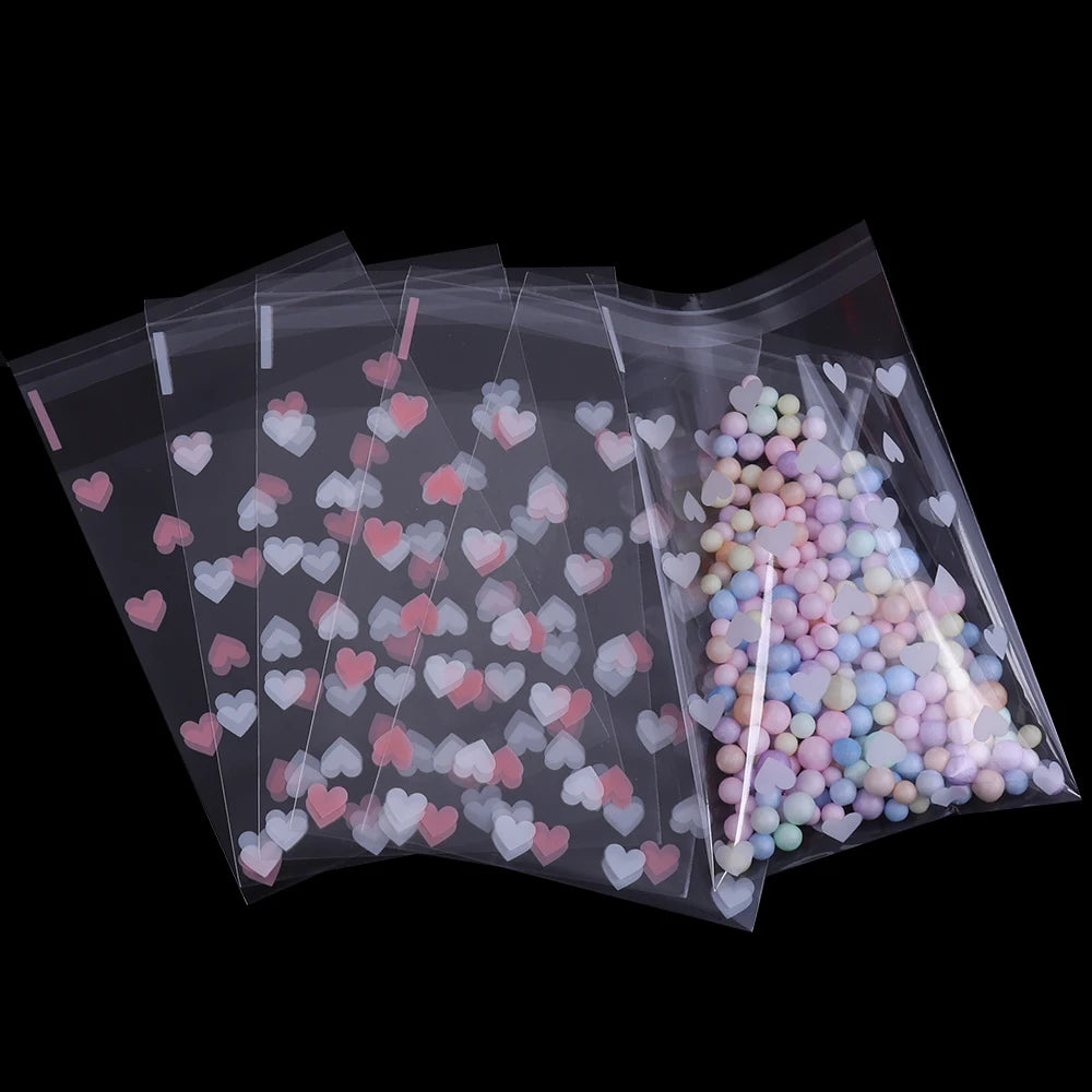 50pcs/lot Heart Transparent Self Sealing Bag Pink White Love Pattern Plastic Bag Candy Cookie Storage Bag Jewelry Packaging Bag