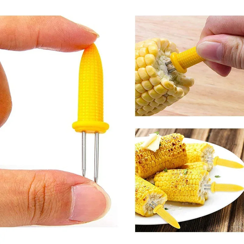 Tejesa 10pcs Fork Corn Skewer Stainless Steel Corn Holders Corn On The Cob Skewers Fruit Forks Outdoor Camping Cooking Barbecue Tool