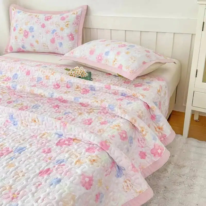 1Pc Purple Flower Bedspreads For Bed Thick Patchwork Blanket Single/Queen/King Floral Style Quilted Duvet Soft Bedspread