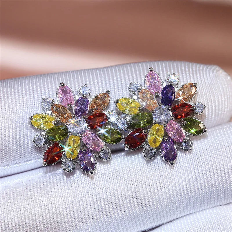 Tejesa 925 Sterling Silver Gorgeous Big Flower Stud Earring for Women Wedding Engage Dance Party Noble Brilliant Zircon Stone Earrings
