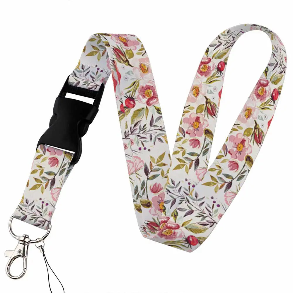 Tejesa Beautiful flower Lanyard Keys Chain Badge Holder ID Credit Card Pass Hang Rope Lariat Mobile Phone Charm Accessories Gifts