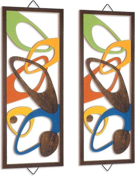 Hemasa 2Pcs 40cm Modern Decor Elegance Wall Accents Wood Abstract Decor Geometric Panels for Interior Panel Wood Art Home Living Room