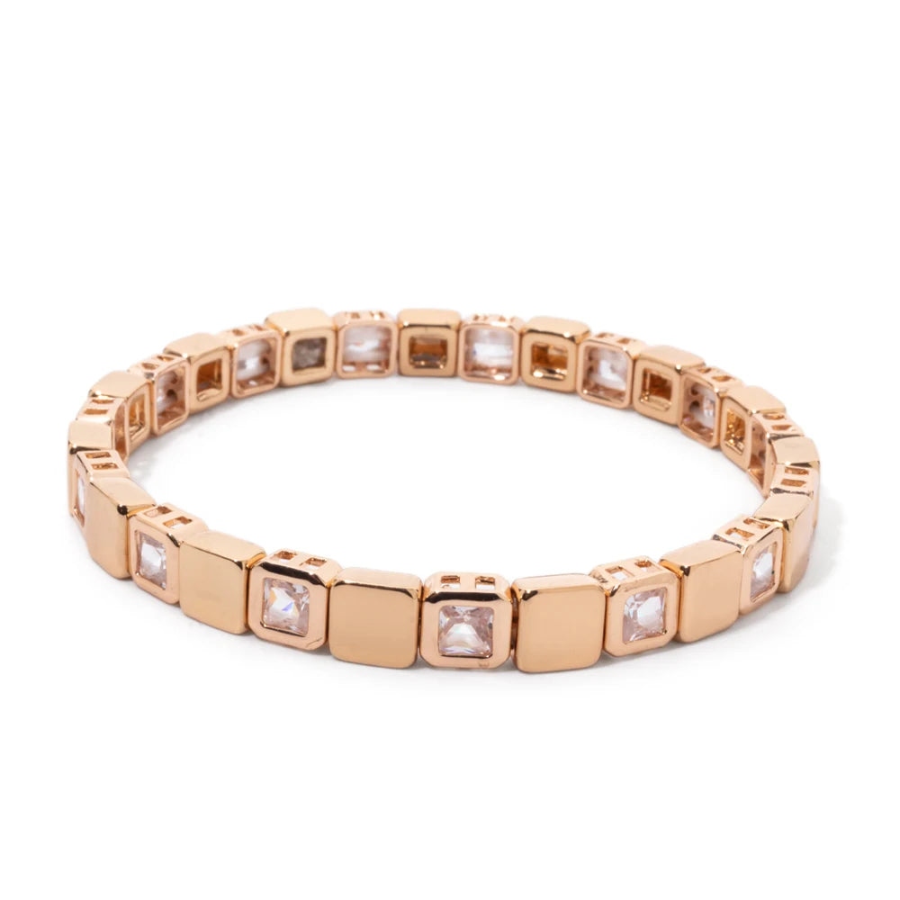 Tejesa Gold Color Zirconia Bracelets For Women/ Rhinestone Charm Beaded Elastic Bangle