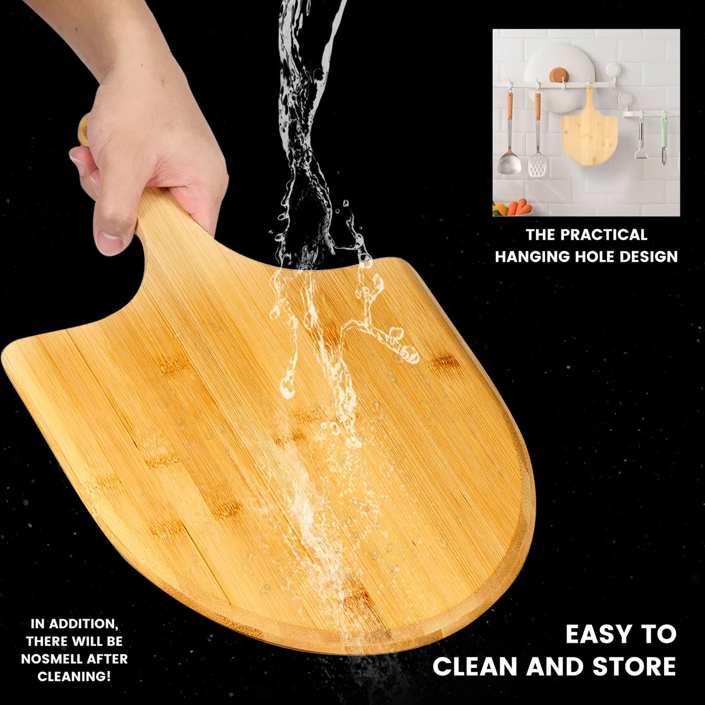 Tejesa 2/1Pc Pizza Peel Bamboo Pizza Spatula with Handle Cutting Board Pizza Tray Shovel for Baking Bread Cuting Fruit Vegetable Chees