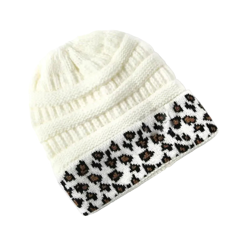 Tejesa Autumn and winter plush woolen hat/  Women's adult warm leopard print knitted hat