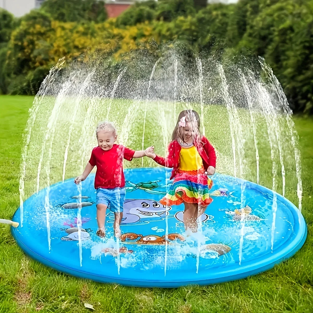 Hemasa (100 cm )39.37inch Round Splash Pad Kids Sprinkler Pool Summer Outdoor Water Toys Fun Backyard Fountain Play Mat for Children And Pets