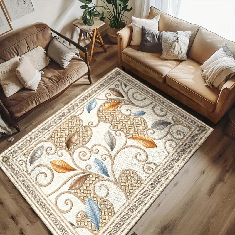 Hemasa Floral Print Area Mat Polyester for Living Room/ Bedroom/ Office
