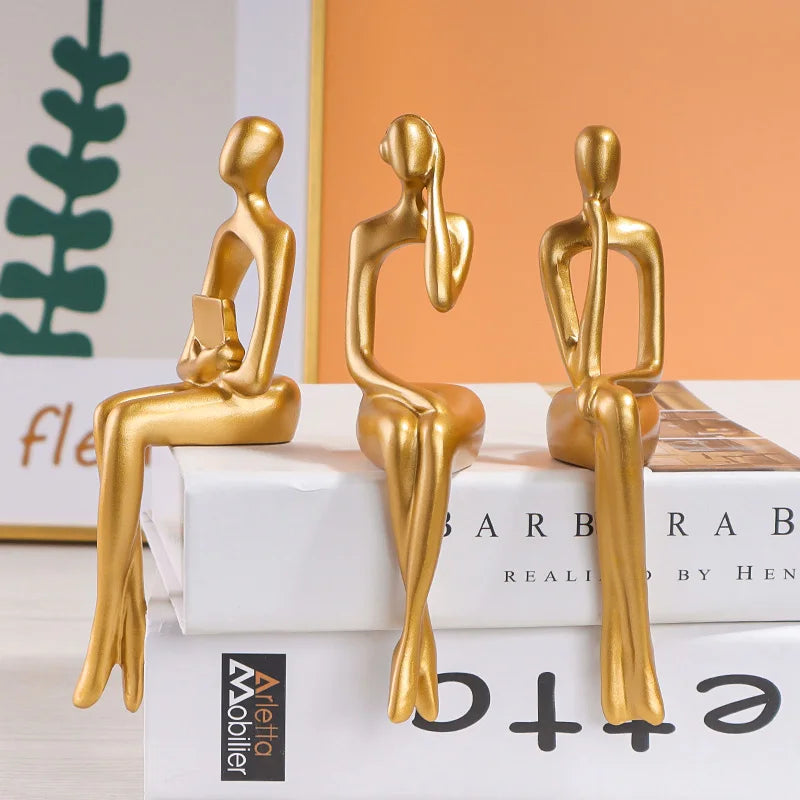 Three-piece Set of Art Figurines for Desktop Decoration, Suitable for Study Desk or Bookshelf Decoration