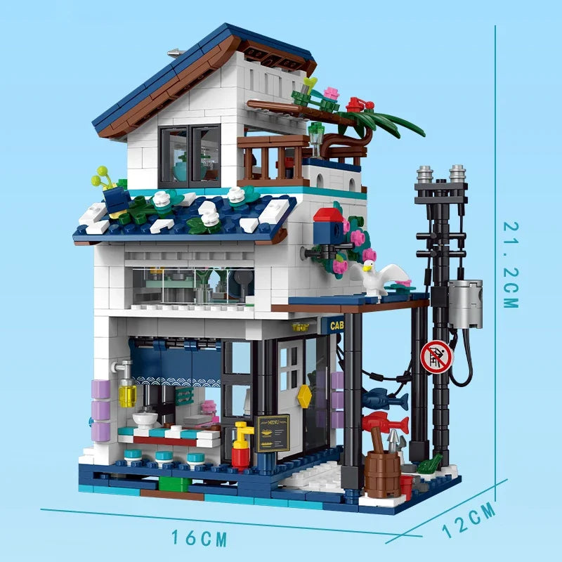Hemasa ity Street View 3 in 1 Beach House Building Blocks Creative Desktop Decoration ToyFor Birthday Gift
