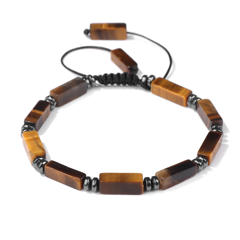 Tejesa Rectangle Shape Amethysts Bracelet Natural Stone Indian Agates Lapis Lazuli Adjustable Braided Bracelets For Women Men Jewelry