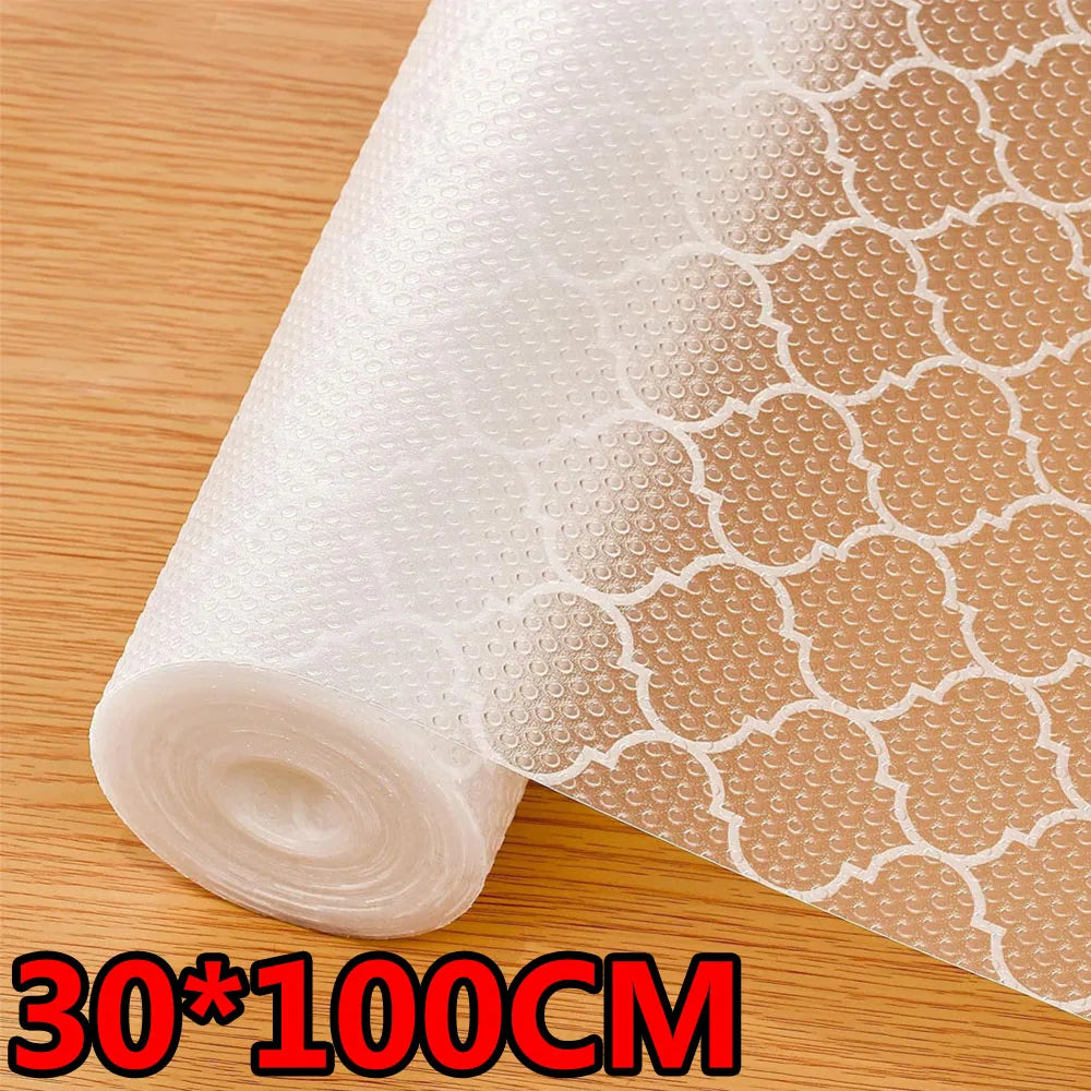 Tejesa 30x100CM Reusable Transparent Drawer Liners Washable Kitchen Cabinet Dustproof Mat Refrigerator Non-Slip Liners Mats