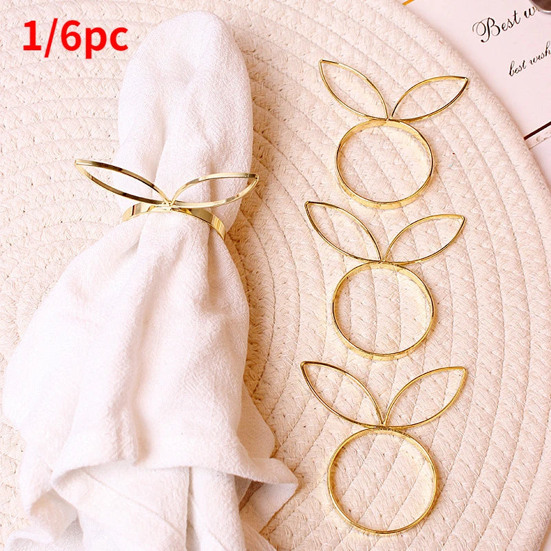 Hemasa 6Pcs Rabbit Ears Napkin Rings /Bunny Head Napkin Holder Rings