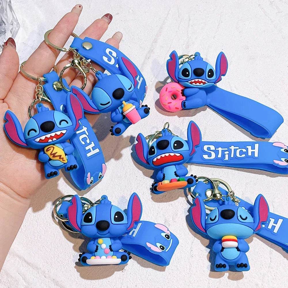 Disney Creative Cartoon 3D Silicone Stitch Pendant Keychain for Women Men Teens Backpack Bag Car Keys Accessories Gifts for Fans