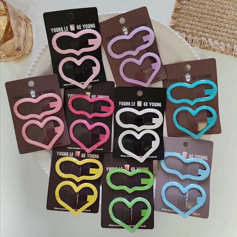 Hemasa 4pc Alloy Big Heart Colorful  Clips for Women/ Girls/ Children