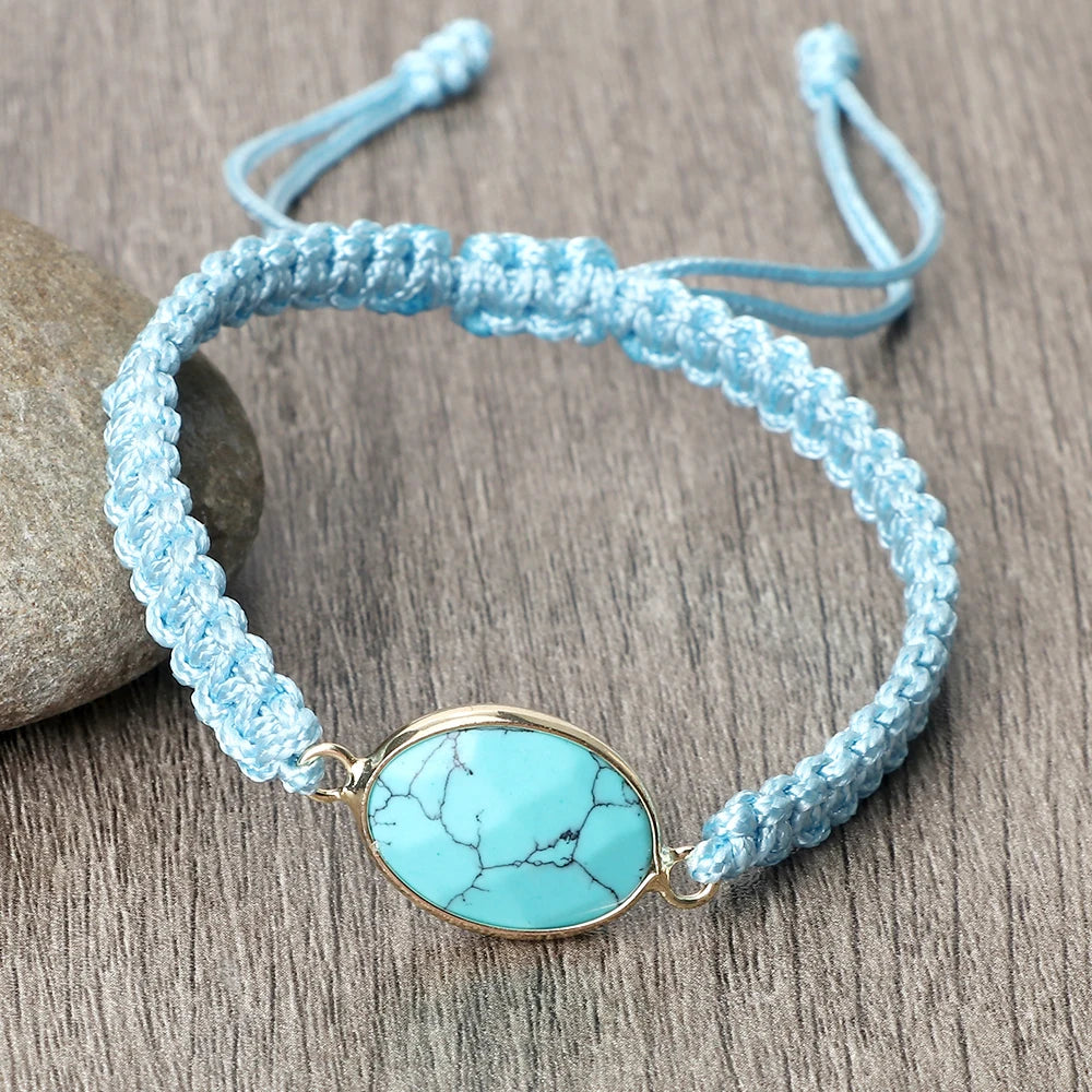 Natural Blue Pine Stone Pendant Bracelets For Women Men Handmade Braided Healing Stone Bangles Female Wrist Jewelry Girls Gifts