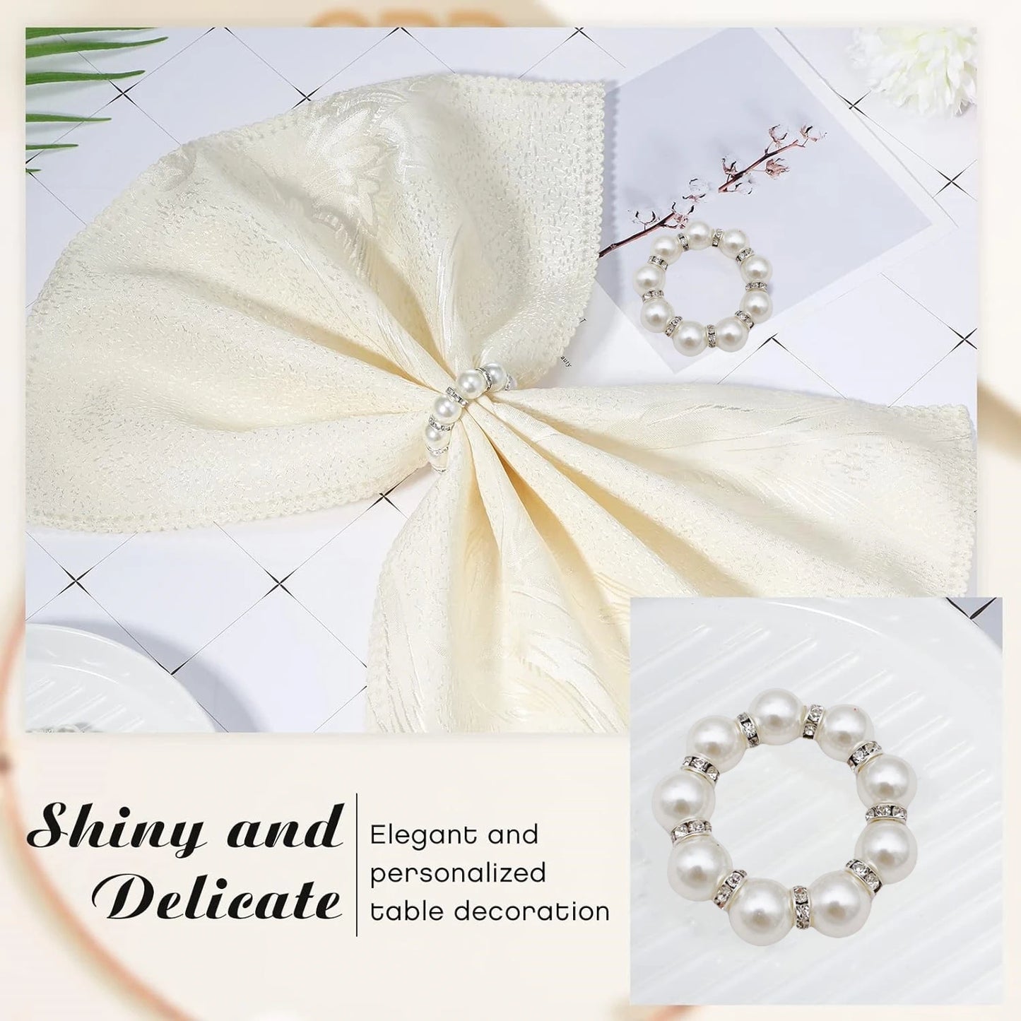 Hemasa 100/200Pcs Wedding Pearl Napkin Rings